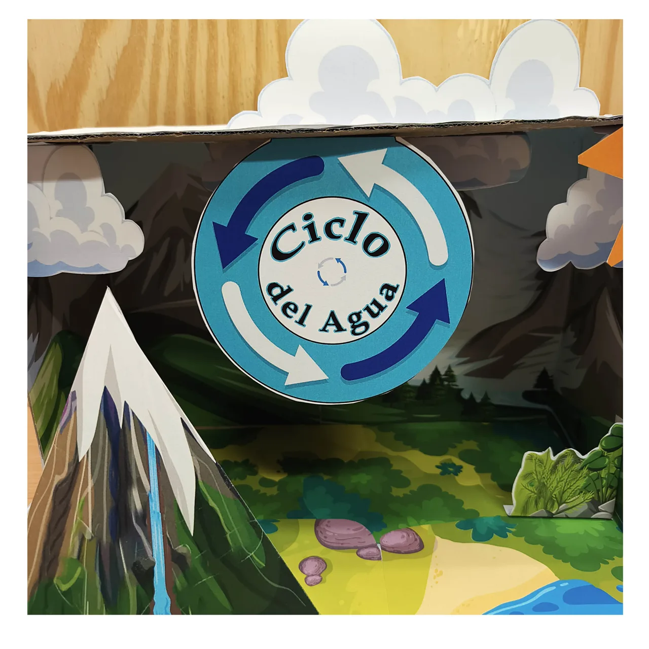 Primera colocación del cartel circular por delante de la nube superior