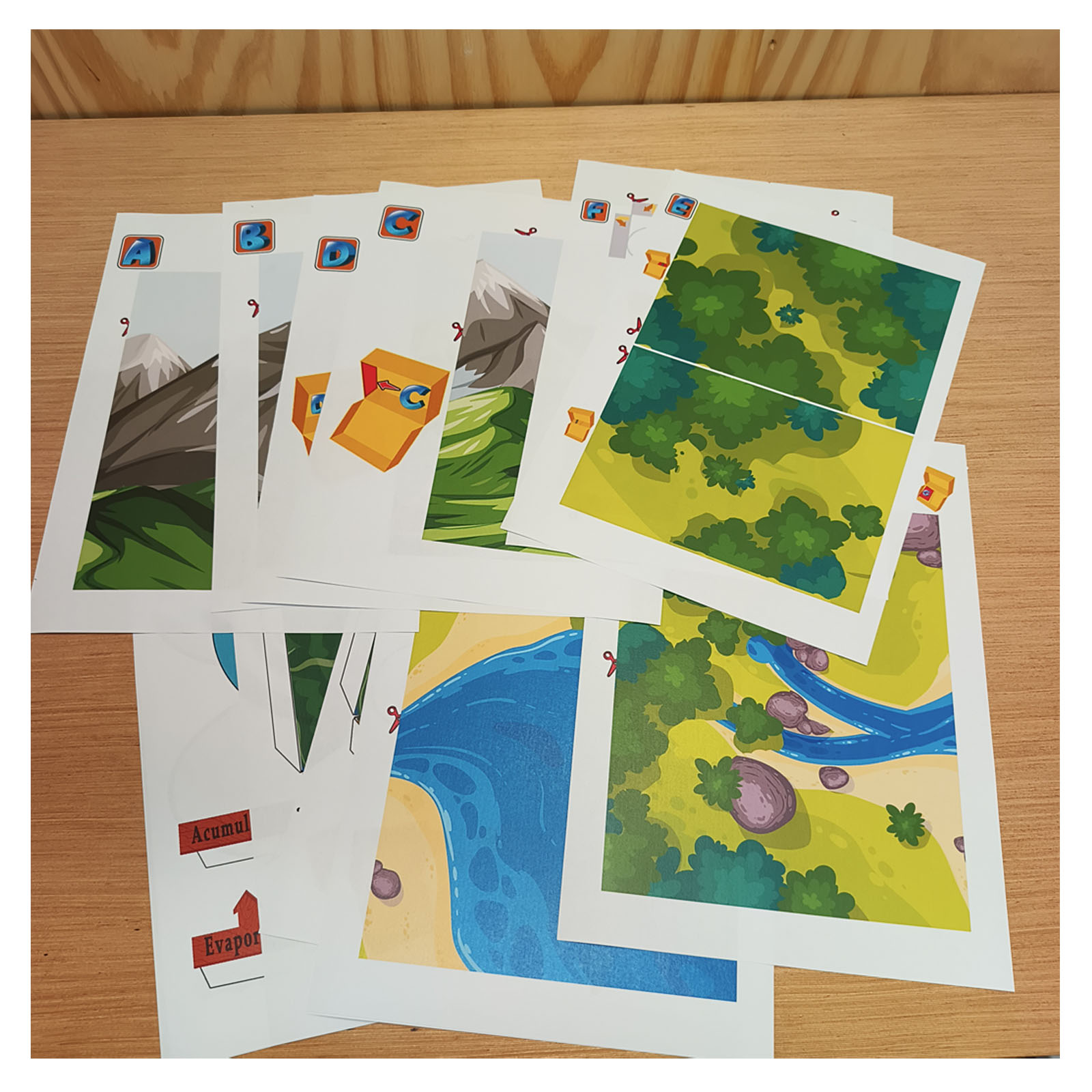 Páginas para imprimir de una maqueta del ciclo del agua para proyecto escolar