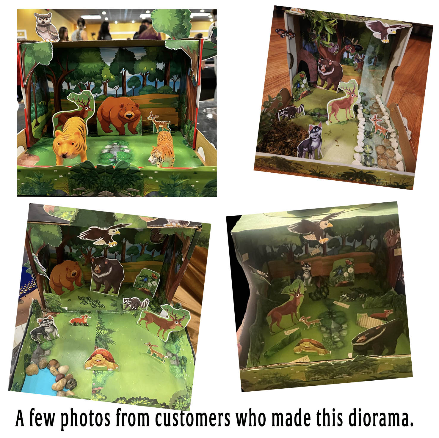 Ejemplos de maquetas de bosque para niños construidas con plantillas de papel